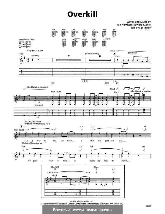 Overkill (Metallica): For guitar with tab by Edward Clark, Ian Kilmister, Philip Taylor