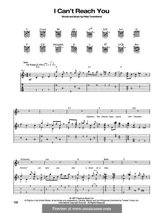 I Can't Reach You (The Who): For guitar with tab by Peter Townshend