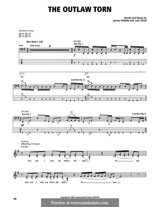 The Outlaw Torn (Metallica): For bass guitar with tab by James Hetfield, Kirk Hammett, Lars Ulrich