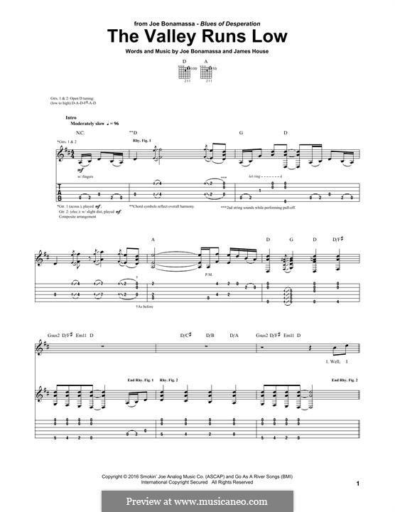 The Valley Runs Low: For guitar with tab by James House, Joe Bonamassa