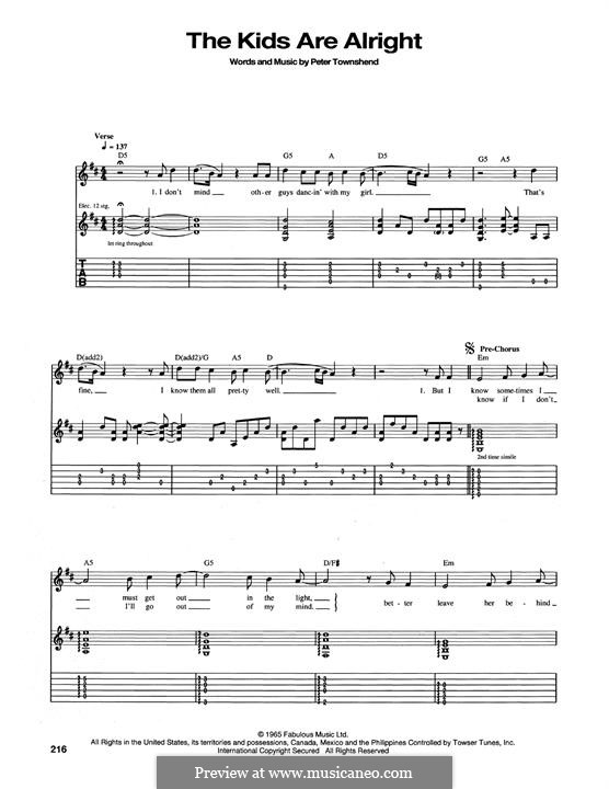 The Kids are Alright (The Who): For guitar with tab by Peter Townshend