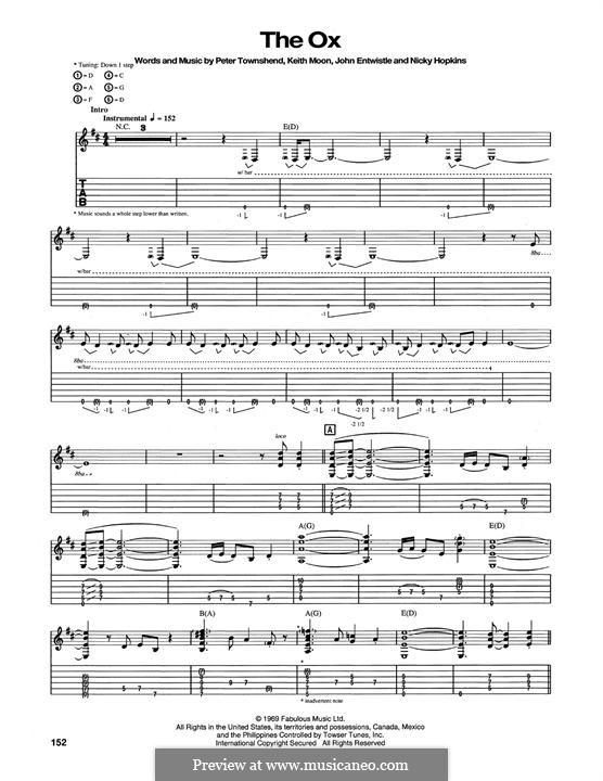The Ox (The Who): For guitar with tab by John Entwistle, Keith Moon, Nicky Hopkins, Peter Townshend