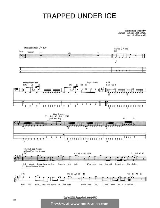 Trapped Under Ice (Metallica): For bass guitar with tab by James Hetfield, Kirk Hammett, Lars Ulrich