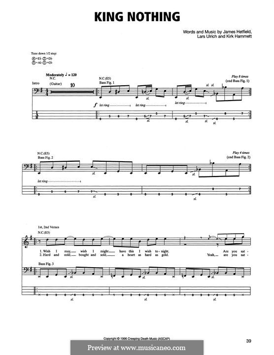 King Nothing (Metallica): For bass guitar with tab by James Hetfield, Kirk Hammett, Lars Ulrich