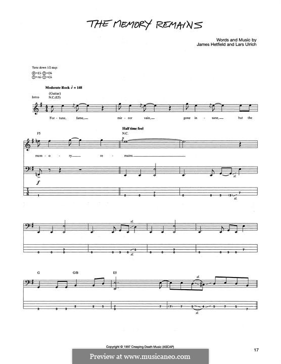 The Memory Remains (Metallica): For bass guitar with tab by James Hetfield, Lars Ulrich