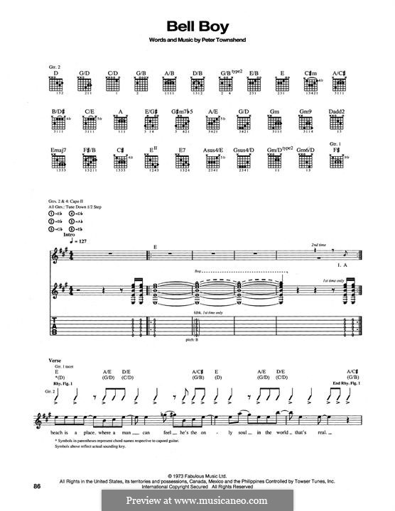 Bell Boy (The Who) by P. Townshend sheet music on MusicaNeo