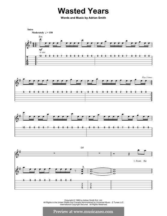 Wasted Years (Iron Maiden) by A. Smith sheet music on