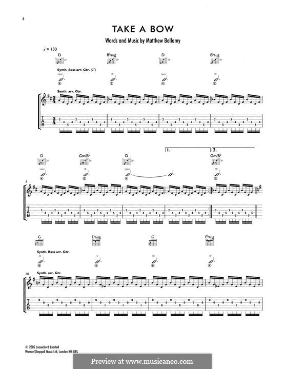 Take a Bow (Muse): For guitar with tab by Matthew Bellamy