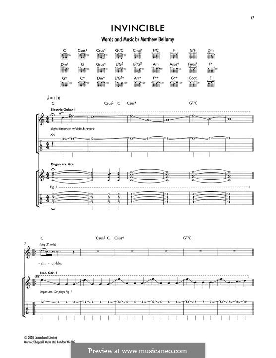 Invincible (Muse): For guitar with tab by Matthew Bellamy