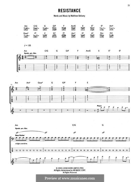 Resistance (Muse): For guitar with tab by Matthew Bellamy