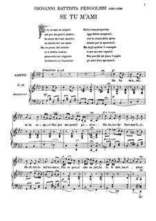 Se tu m'ami, se sospiri: For voice and piano by Giovanni Battista Pergolesi