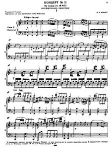 Concerto for Piano and Orchestra No.11 in F Major, K.413: Arrangement for two pianos four hands by Wolfgang Amadeus Mozart