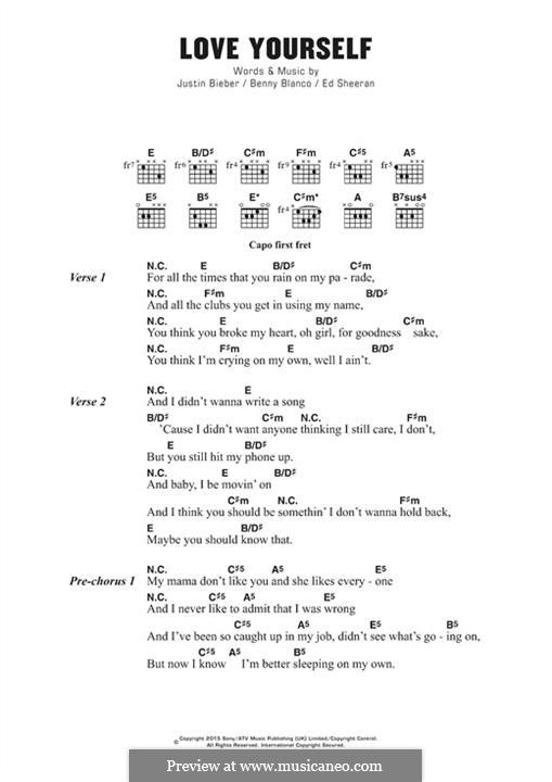 Love Yourself: Lyrics and chords by Ed Sheeran, Benny Blanco, Justin Bieber