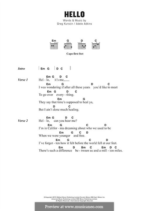 Vocal version: Lyrics and chords by Adele, Greg Kurstin
