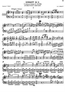 Concerto for Piano and Orchestra No.18 in B Flat Major, K.456: Arrangement for two pianos four hands by Wolfgang Amadeus Mozart