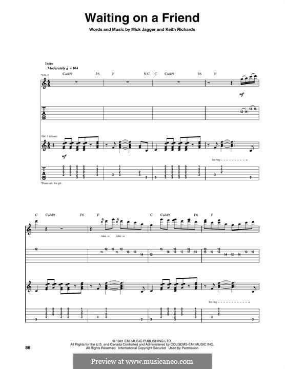 Waiting on a Friend: For guitar with tab by Keith Richards, Mick Jagger