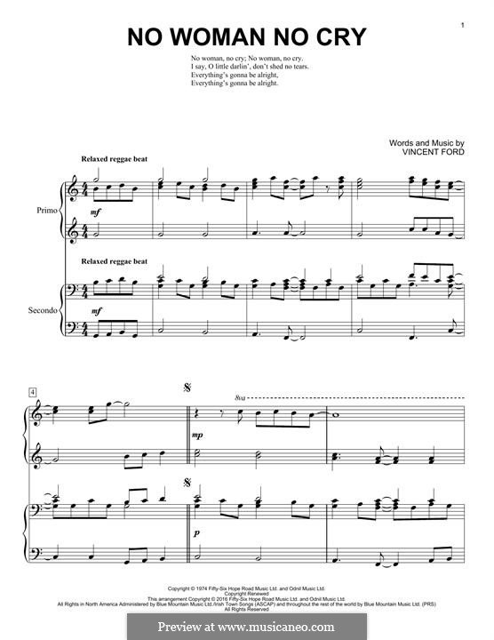 No Woman, No Cry sheet music (intermediate) for piano solo (chords