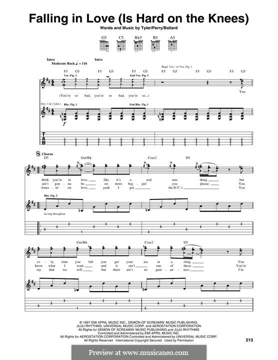 Falling in Love / Is Hard on the Knees (Aerosmith): For guitar with tab by Glen Ballard, Joe Perry, Steven Tyler