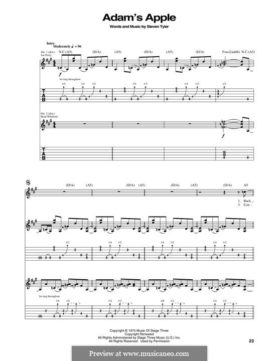 Adam's Apple (Aerosmith): For guitar with tab by Steven Tyler