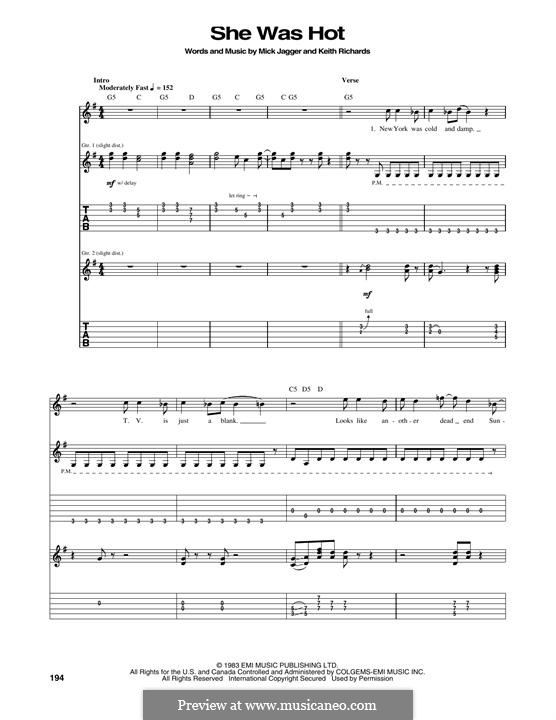 She Was Hot (The Rolling Stones): For guitar with tab by Keith Richards, Mick Jagger