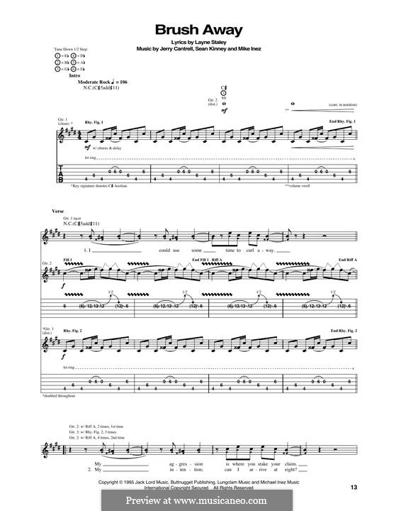 Brush Away (Alice in Chains): For guitar with tab by Jerry Cantrell, Layne Staley, Michael Inez, Sean Kinney