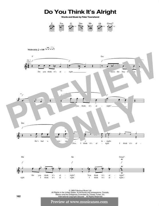 Do You Think It's Alright (The Who): For guitar with tab by Peter Townshend
