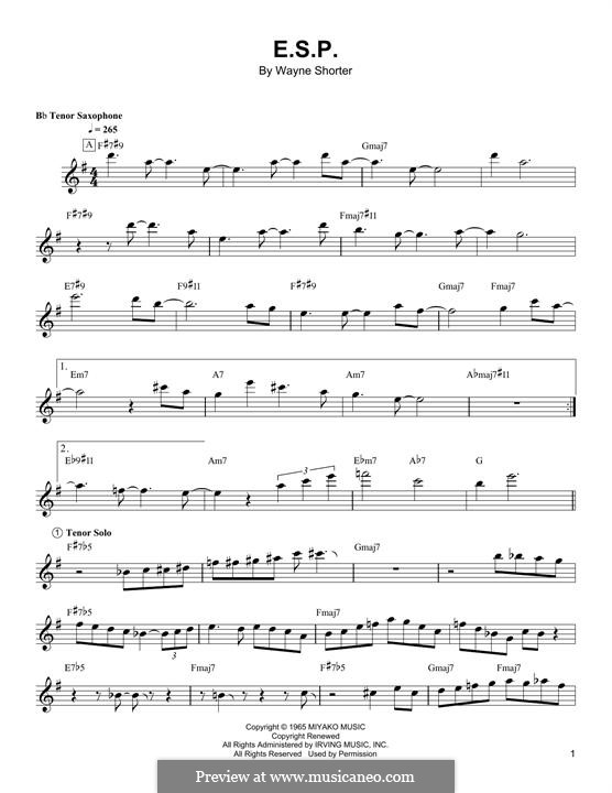 E.S.P.: For tenor saxophone by Wayne Shorter