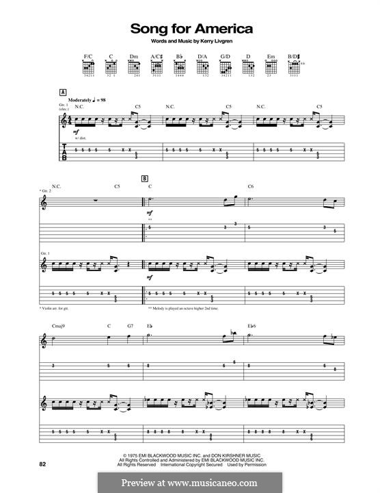 Song for America (Kansas): For guitar with tab by Kerry Livgren