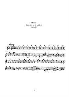 String Quintet No.3 in C Major, K.515: Violin II part by Wolfgang Amadeus Mozart