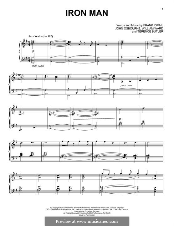 Iron Man (Black Sabbath): For piano by Geezer Butler, Ozzy Osbourne, Tony Iommi, Bill Ward