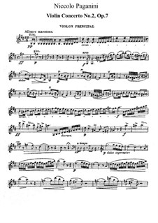 Concerto for Violin and Orchestra No.2 in B Minor, Op.7: Version for violin and piano – solo part by Niccolò Paganini