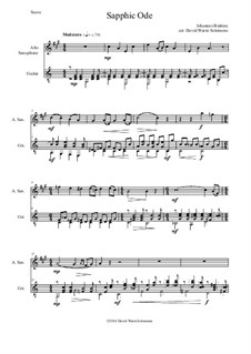 Five Songs, Op.94: No.4 Sapphic Ode, for alto saxophone and guitar by Johannes Brahms