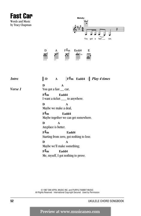 Fast Car: For ukulele by Tracy Chapman