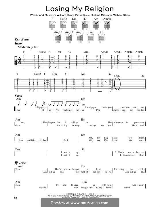Losing My Religion (R.E.M.): For guitar with tab by Mike Mills, Michael Stipe, Peter Buck, William Berry