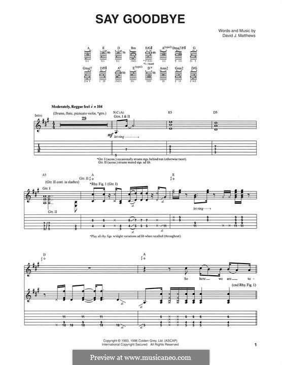 Say Goodbye (Dave Matthews Band): For guitar with tab by David J. Matthews