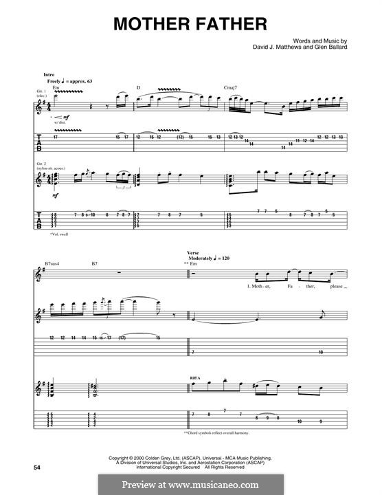 Mother Father (Dave Matthews Band): For guitar with tab by David J. Matthews, Glen Ballard