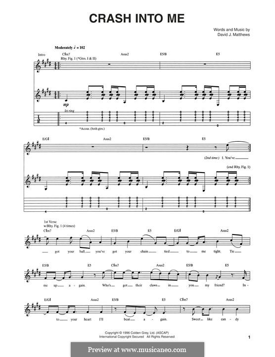 Crash Into Me (Dave Matthews Band): For guitar with tab by David J. Matthews