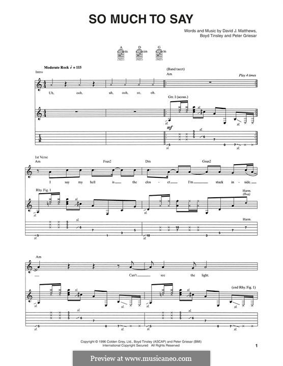 So Much to Say (Dave Matthews Band): For guitar with tab by Boyd Tinsley, David J. Matthews, Peter Griesar