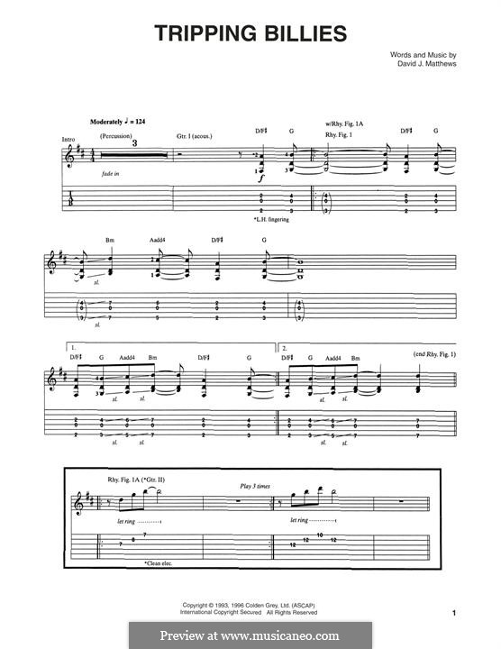 Tripping Billies (Dave Matthews Band): For guitar with tab by David J. Matthews