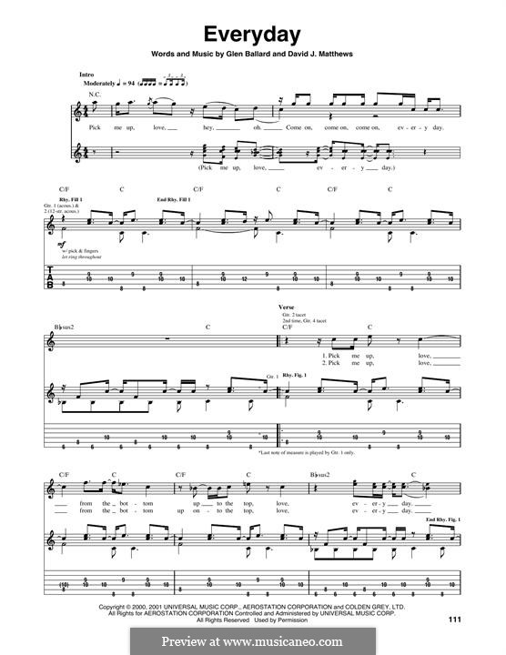 Everyday (Dave Matthews Band): For guitar with tab by David J. Matthews, Glen Ballard