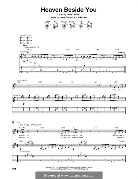 Heaven Beside You (Alice In Chains): For guitar with tab by Jerry Cantrell, Michael Inez