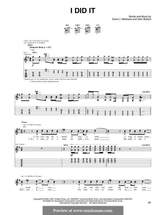 I Did It (Dave Matthews Band): For guitar with tab by David J. Matthews, Glen Ballard