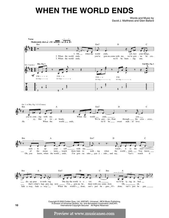 When the World Ends (Dave Matthews Band): For guitar with tab by David J. Matthews, Glen Ballard