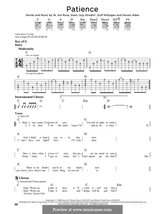 Patience (Guns N' Roses): For guitar with tab by Slash, W. Axl Rose, Duff McKagan, Izzy Stradlin, Steven Adler