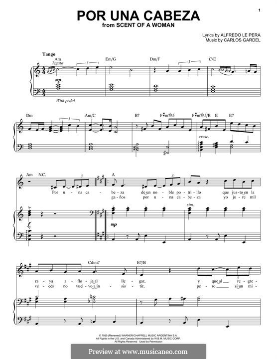 Por Una Cabeza By C Gardel Sheet Music On Musicaneo