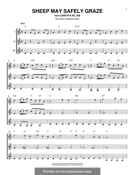 Sheep May Safely Graze (Printable Scores): For any instrument (trio) by Johann Sebastian Bach