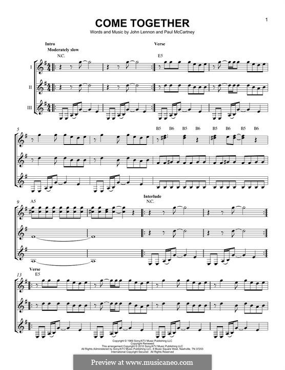 Come Together (The Beatles) instrumental version: For any instrument by John Lennon, Paul McCartney