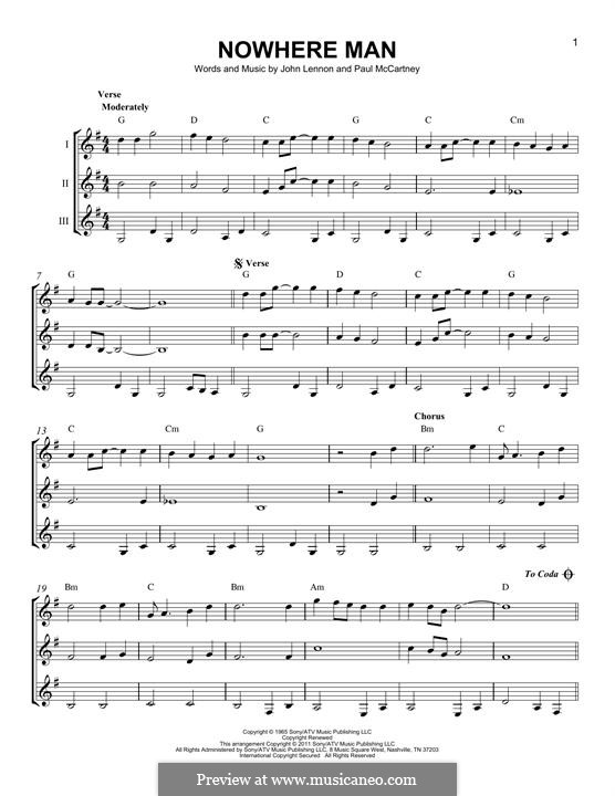 Nowhere Man (The Beatles): For any instrument by John Lennon, Paul McCartney