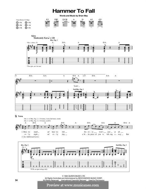 Hammer to Fall (Queen): For guitar with tab by Brian May