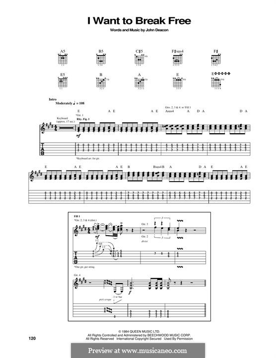 I Want to Break Free (Queen): For guitar with tab by John Deacon